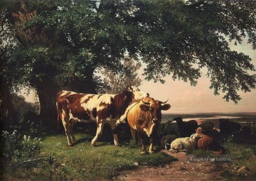 イワン・イワノビッチ・シーシキン Painting - 木々の下の群れ 1864年の古典的な風景 イワン・イワノビッチ